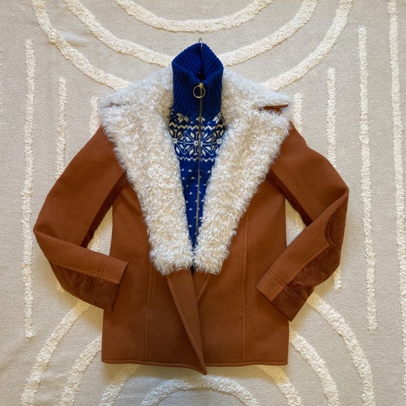 Tory Burch Lancaster Wool Fur Chevron Coat Orange - Picture 8 of 12